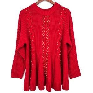 Roaman's Womens Red Gold Beaded Sweater Blouse Shirt Top Christmas Festive Party